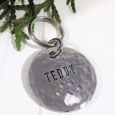 Round Pet Tag ID With Paw Cutout