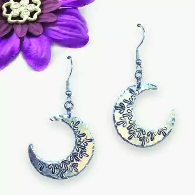 Mandala Crescent Moon Earrings