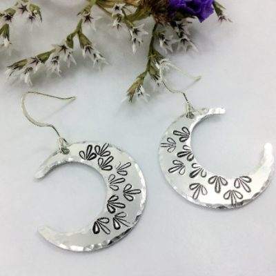 Mandala Crescent Moon Earrings