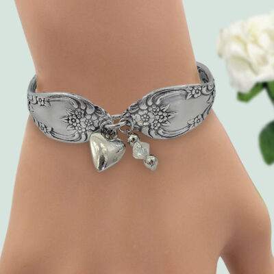 Vintage Silverware Bracelet with Heart Charm