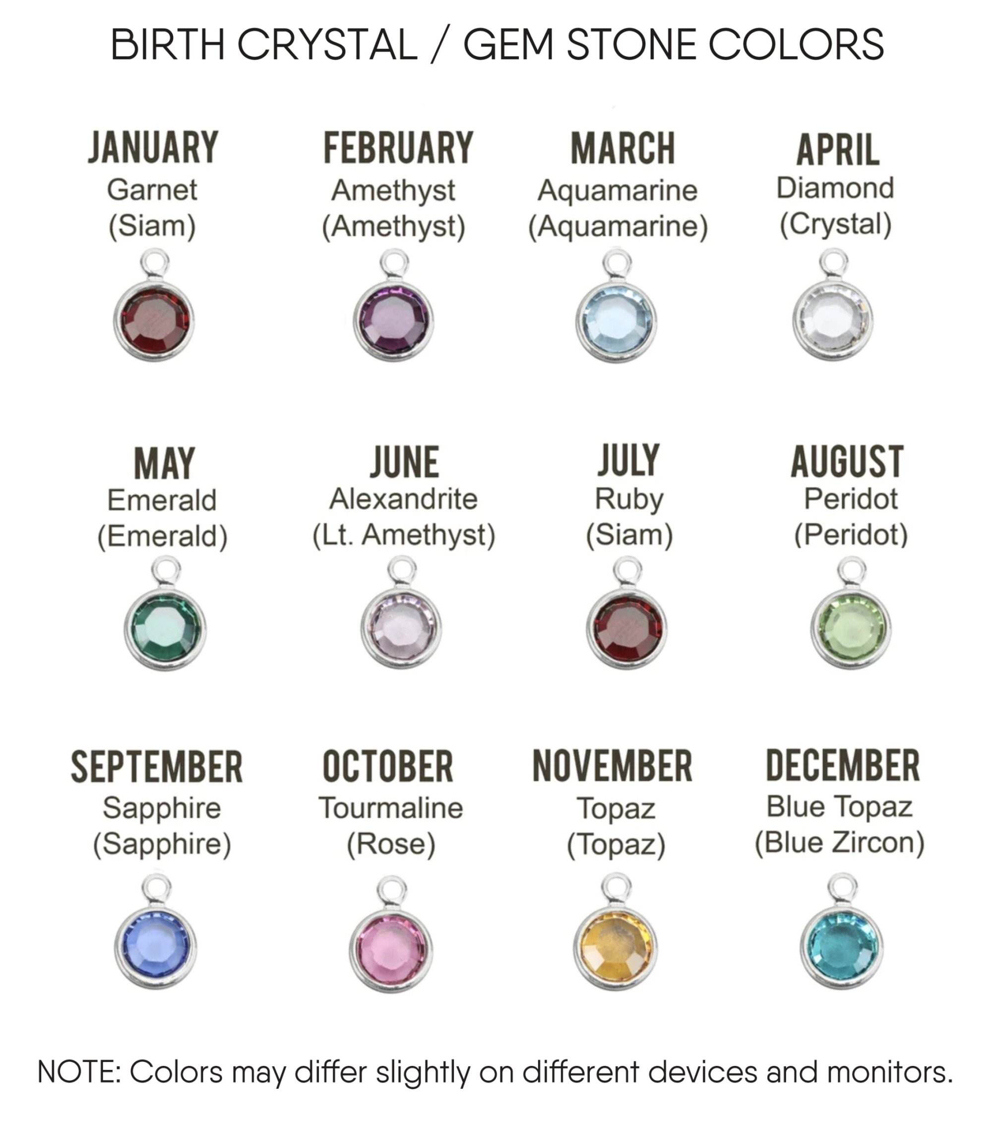 A chart displays birth months and their gemstones for the Peas In A Pod Best Friend Necklace: Jan-garnet, Feb-amethyst, Mar-aquamarine, Apr-diamond, May-emerald, Jun-alexandrite, Jul-ruby, Aug-peridot, Sep-sapphire. Read more at Stamping Cat Studio (stampingcatstudio.com).