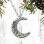 Crescent Moon Dreamy Mountain Scene Necklace