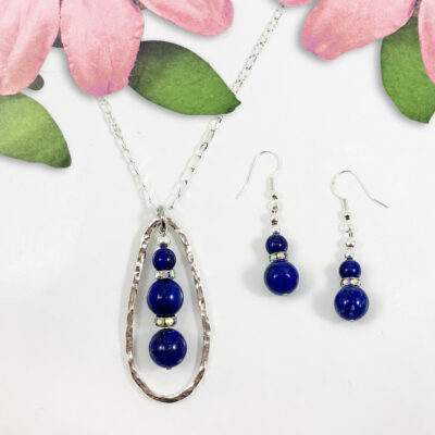 Rich Lapis Lazuli, Sterling Oval Necklace and Earrings