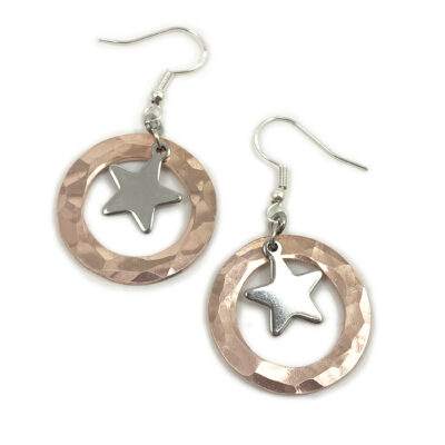 Bold Copper Washer and Star Charm Earrings