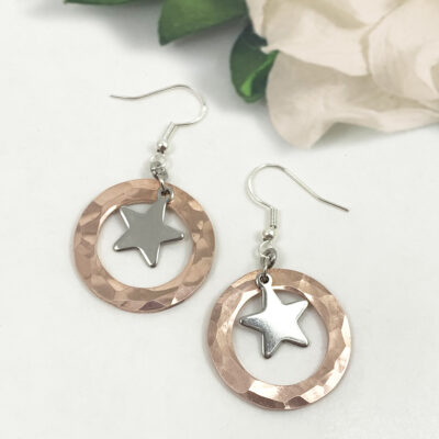 Bold Copper and Star Charm Earrings