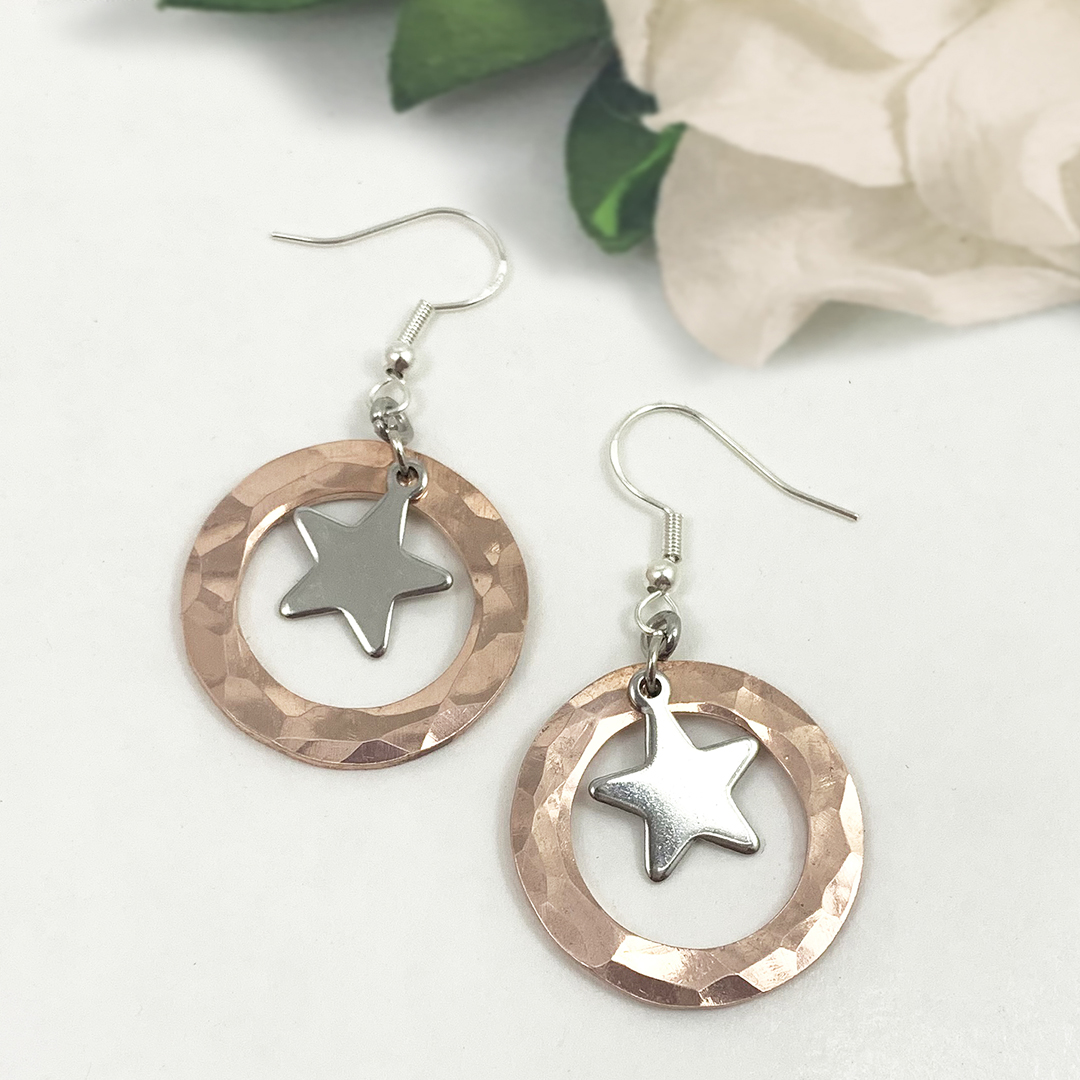 Bold Copper and Star Charm Earrings