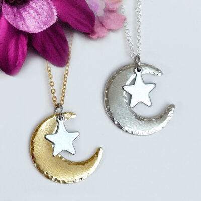 Moon And Star Necklace, Handcrafted