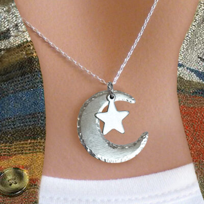 Moon And Star Necklace, Handcrafted