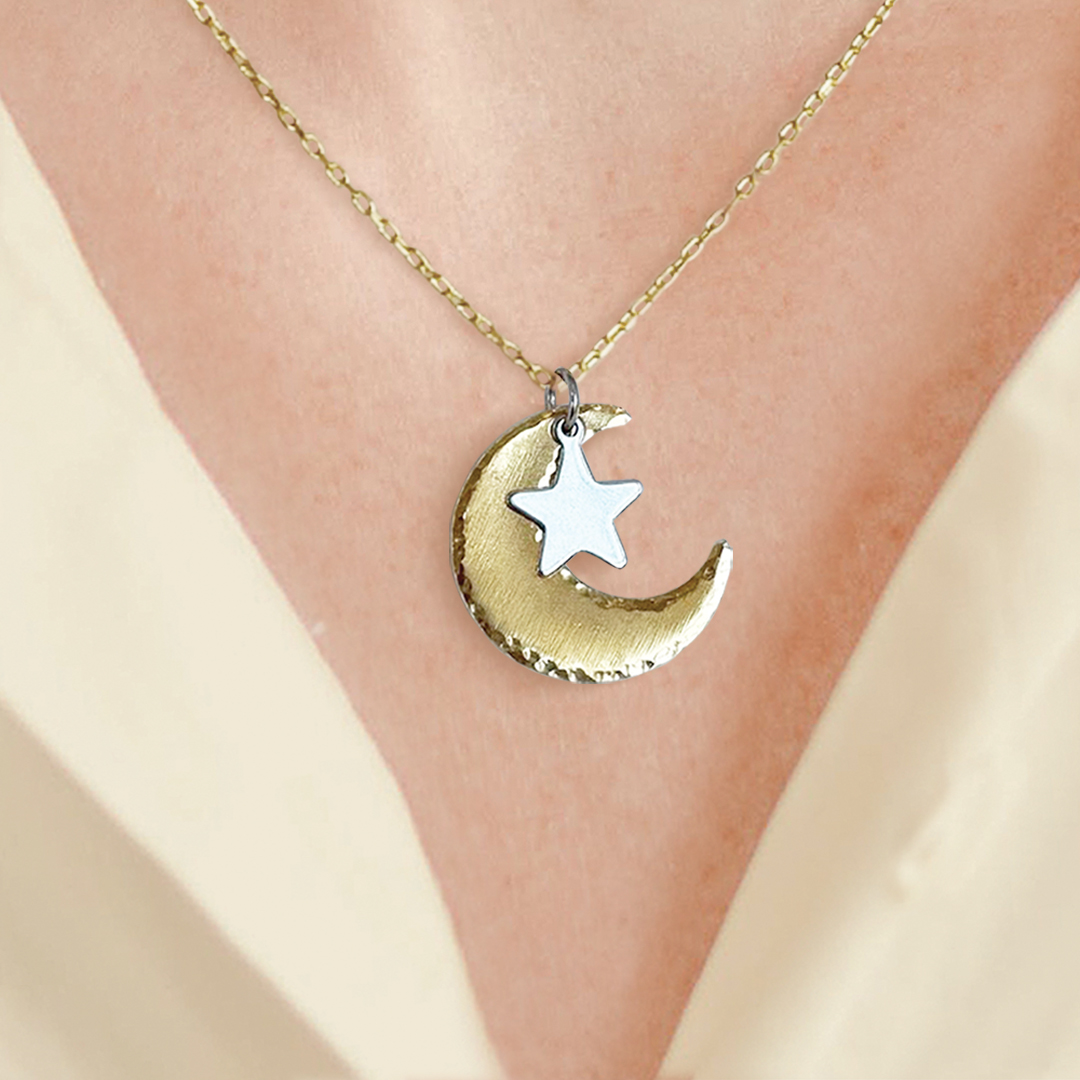 Moon And Star Necklace, Handcrafted