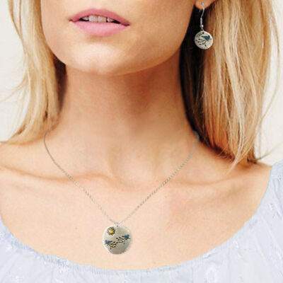Colorful Bird On Branch Necklace and Earring Set