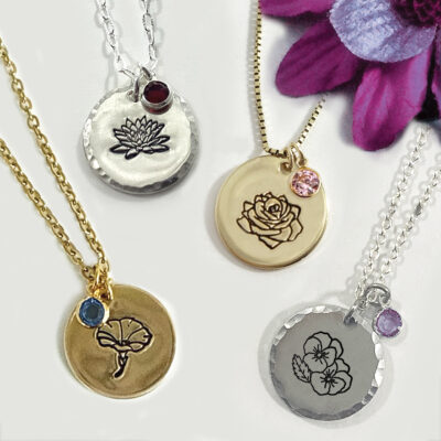 Birth Month Flower Necklace With Birthstone Crystal