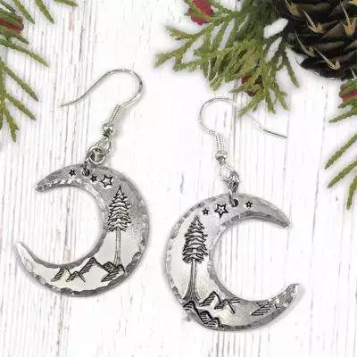 Crescent Moon Dreamy Mountain Scene Earrings
