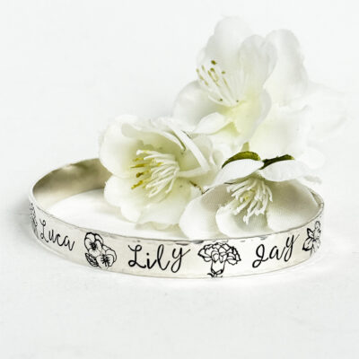 Personalized Birth Month Flower Cuff Bracelet