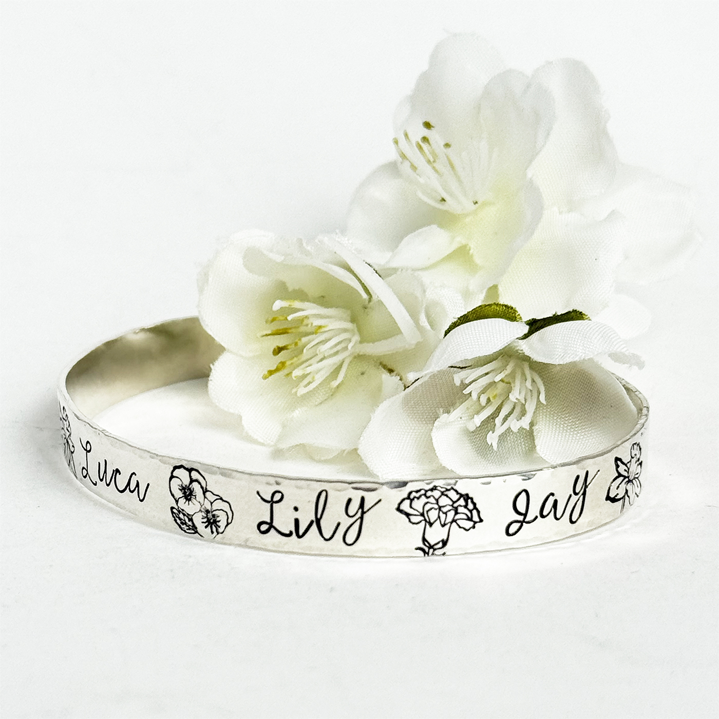 Personalized Birth Month Flower Cuff Bracelet