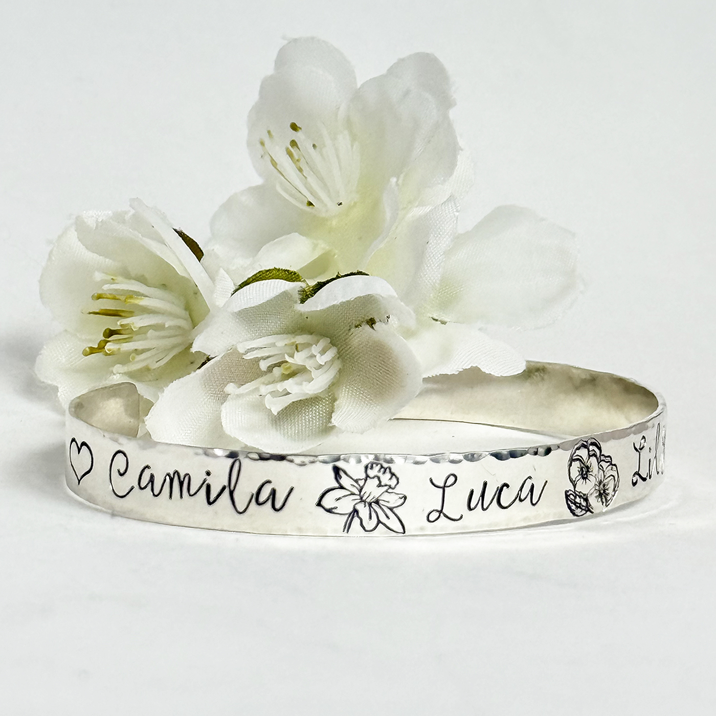 Personalized Birth Month Flower Cuff Bracelet